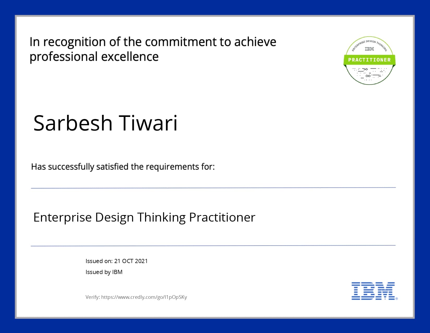 Enterprise Design Thinking Practitioner certificate
