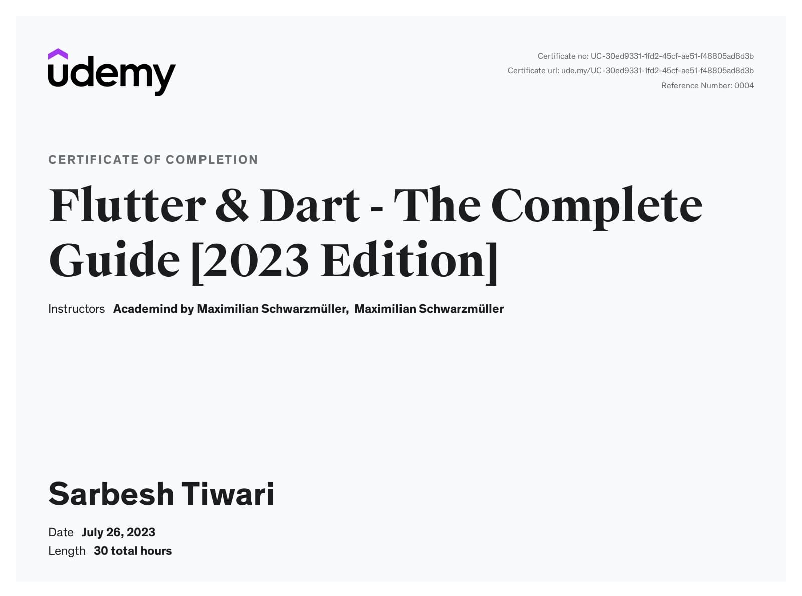 Flutter & Dart certificate