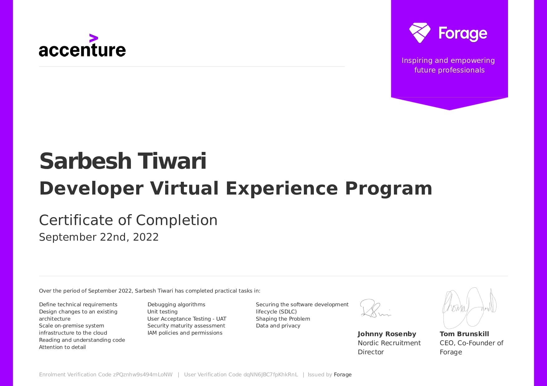 Developer Virtual Experience Program certificate